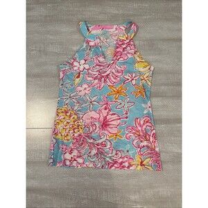 Lilly Pulitzer Blue Pink Floral Sleeveless Top Summer Beach Resortwear XS